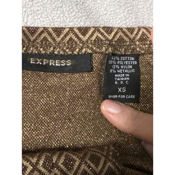 Express XS Brown Diamond Pattern Knee-Length Skirt Retro Metallic Accents office - Picture 3 of 5